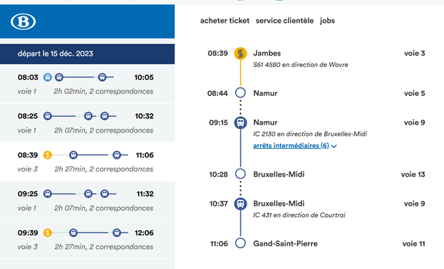 Horaire sncb aller